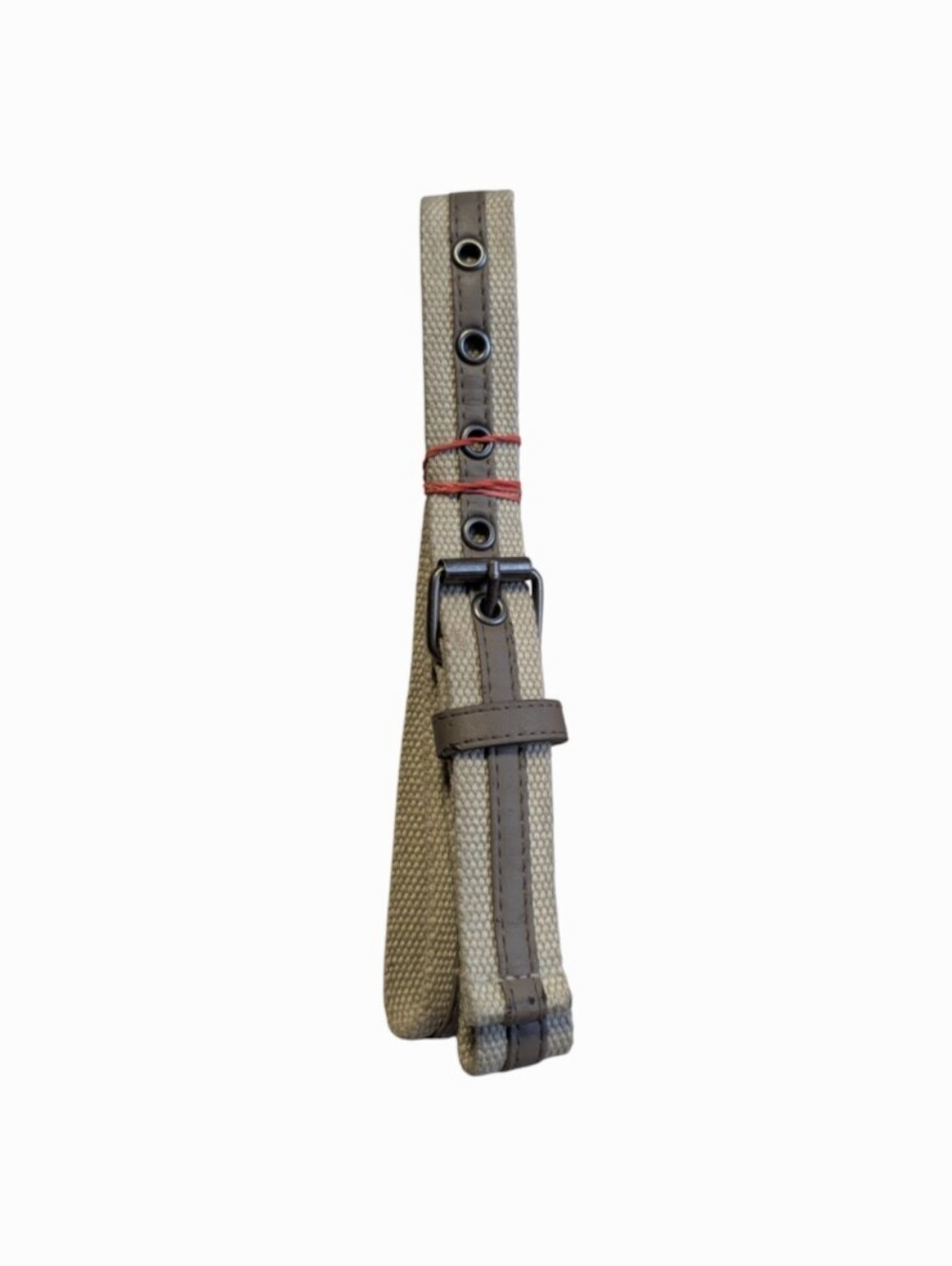 Women's Woven Fabric Belt in Taupe with Dark Trim